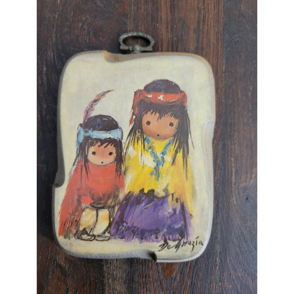 Vintage Ted DeGrazia "Wondering" Art Print on Wood Plaque 5x3.5” Signed